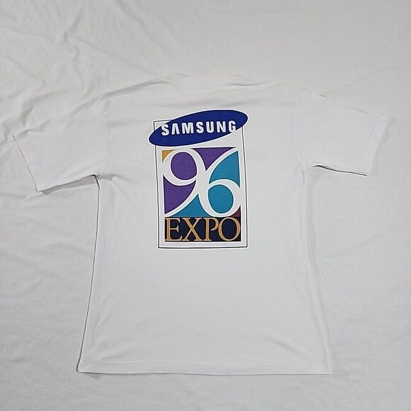 Vintage‎  Samsung 96 Expo Promo T-Shirt Size Large White - Picture 1 of 12